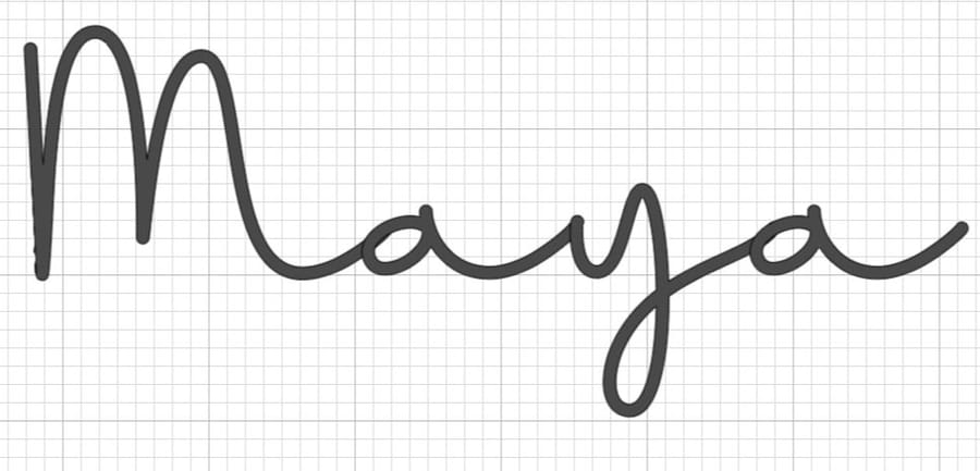 Goodnight thin-script font sample spelling the name Maya